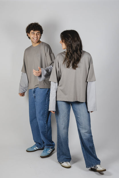 NICE T-SHIRT LONG SLEEVE double color "STONE"