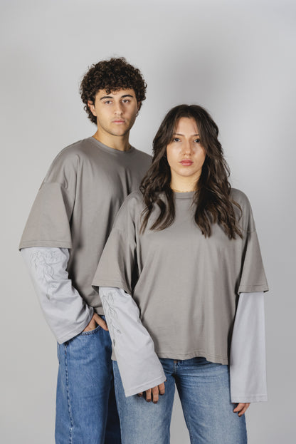 NICE T-SHIRT LONG SLEEVE double color "STONE"