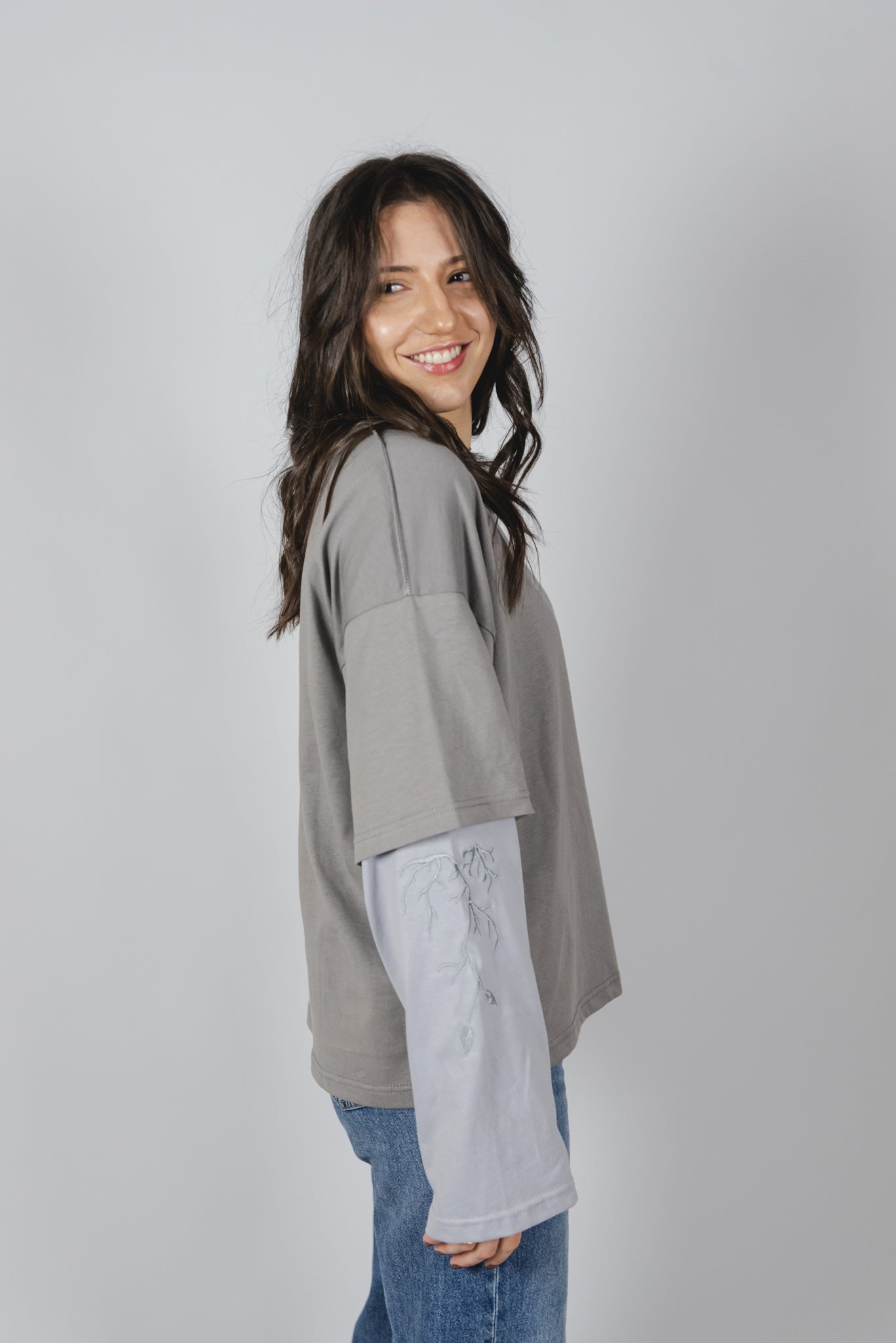 NICE T-SHIRT LONG SLEEVE double color "STONE"